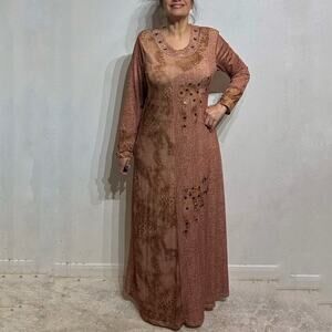 Expzession Brown Animal Print Beaded Maxi Shift Dress Sz L NWT